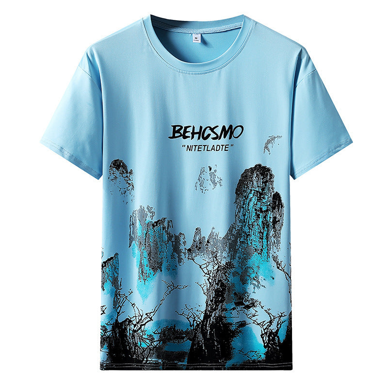 Men's Ice Silk Half Sleeve Print Top