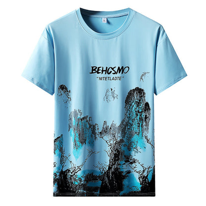 Men's Ice Silk Half Sleeve Print Top