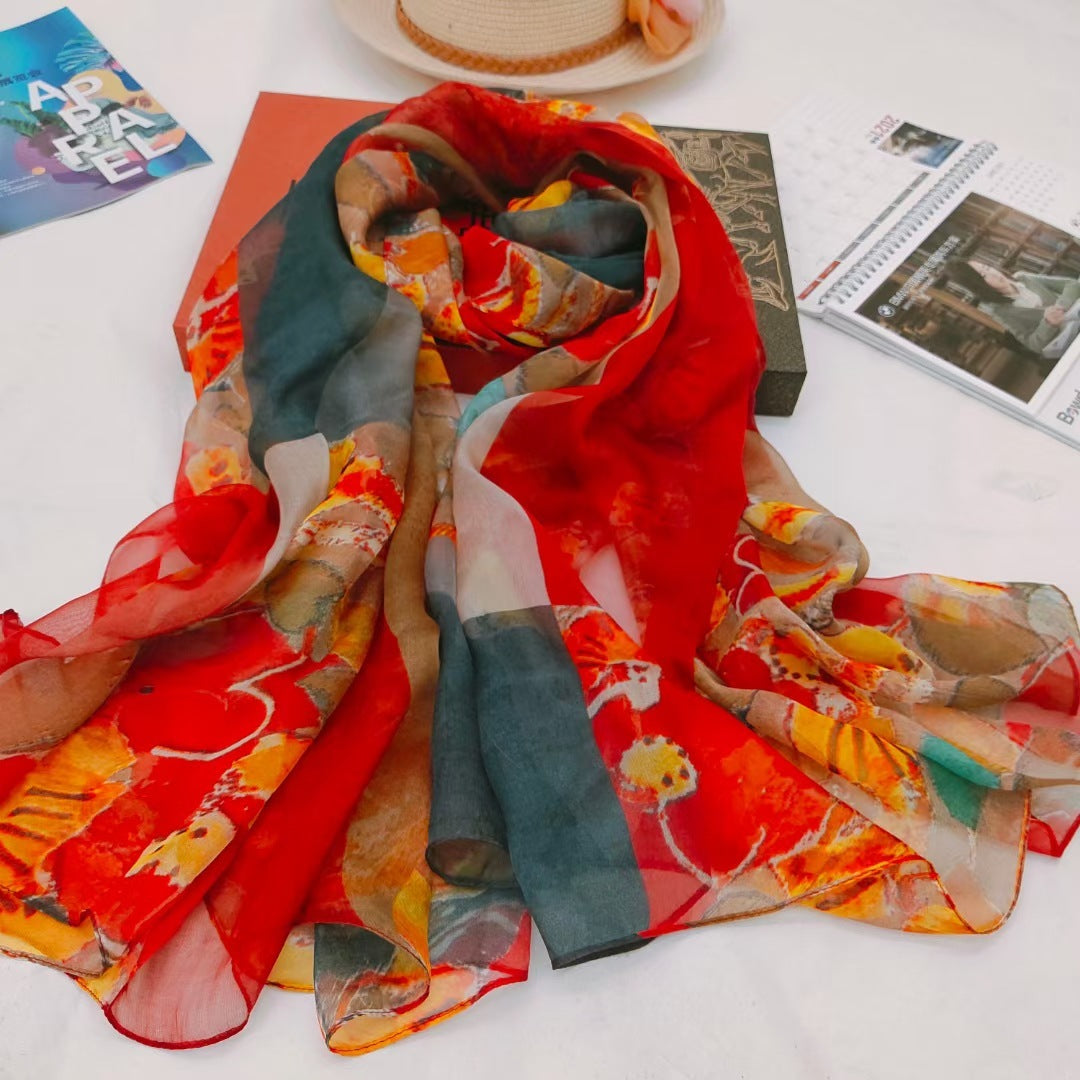 Women's Autumn Digital Inkjet Printing  Silk Scarf