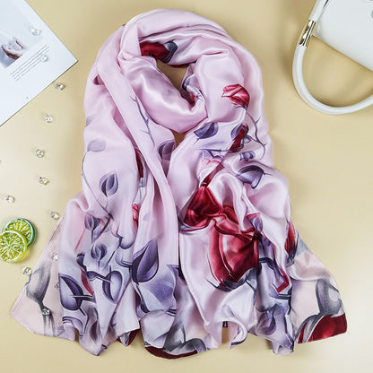 Outdoor All-match Printed Silk Scarf Women's Thin Silk Sunscreen And Breathable