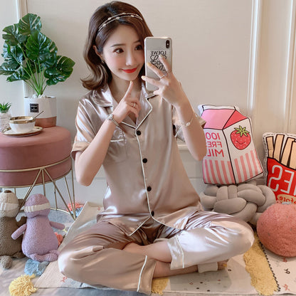 Silk-like Summer Short-sleeved Trousers Cardigan Girl Silk