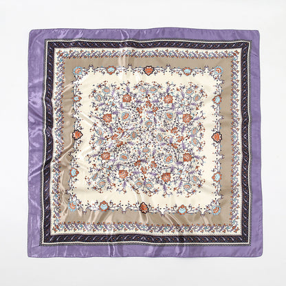 Printed Artificial Silk Square Scarf 90cm Versatile Fashion Headscarf