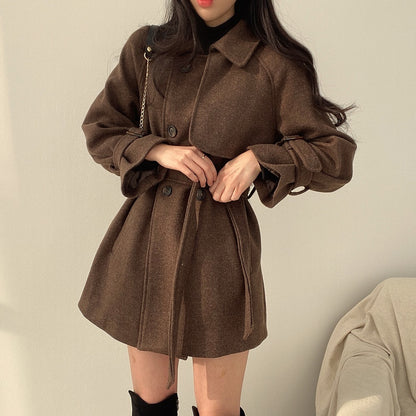 Seoul Retro Lace-Up Wool Trench