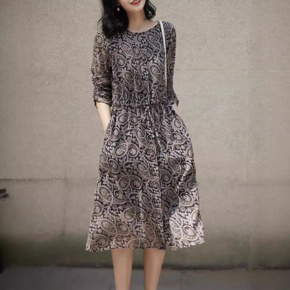 New Early Autumn Printed Silk Dress