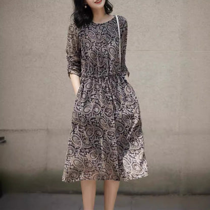 New Early Autumn Printed Silk Dress