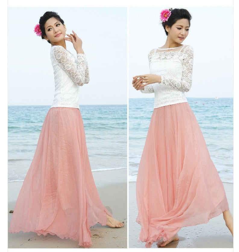 Gold Silk Chiffon Mop Large Swing Dress Elegant Beach Dress