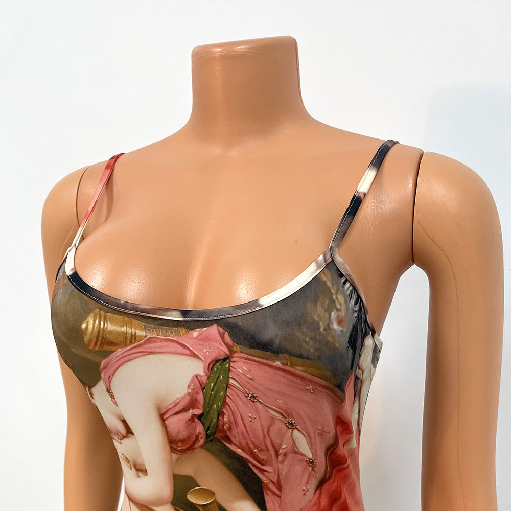 Printed Milk Silk Suspender Jumpsuit