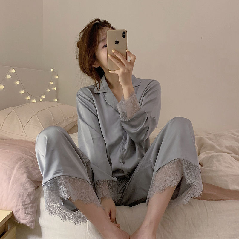 Pajamas Ice Silk Lace Long Sleeves And Trousers