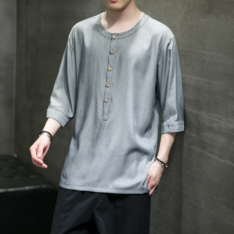 Ice Silk Shirt Men's Five-point Sleeves Plus Size