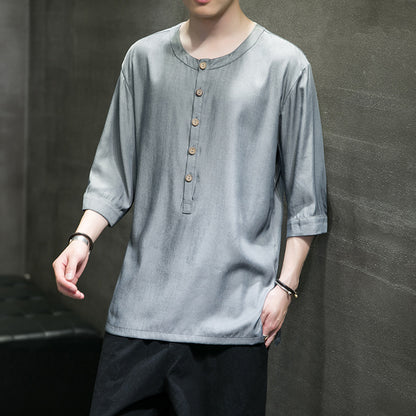 Ice Silk Shirt Men's Five-point Sleeves Plus Size
