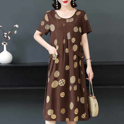 Plus Size Middle-aged And Elderly Cotton Silk Meat-covering Dress