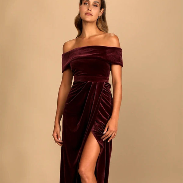 Women's Personalized Velvet Off-shoulder Dress