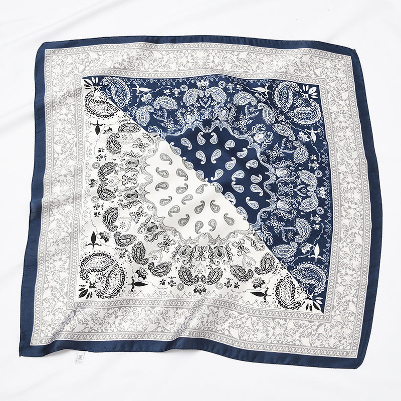 Retro Square Block Cashew Small Silk Scarf