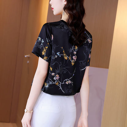 Round Neck Pullover Silk Blouse