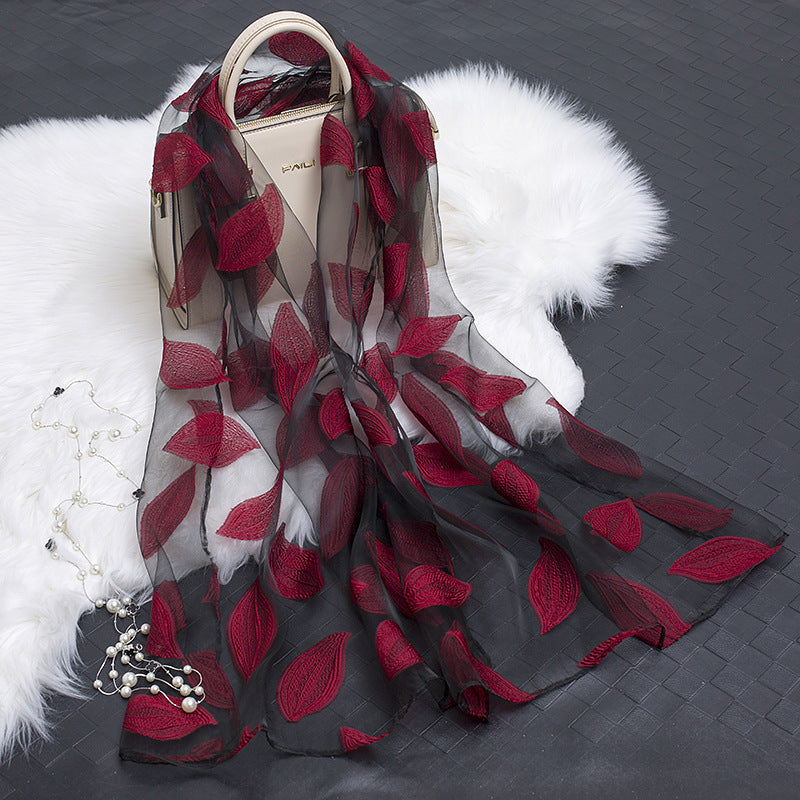 Lace Stitching Cut Flower Paisley Silk Scarf