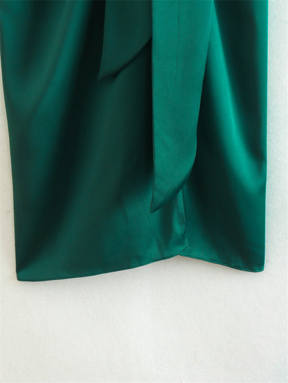 Women's Silk Shirt With Knot Decoration Skirt Suit