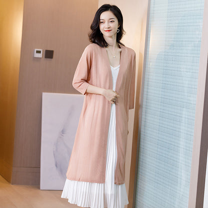 Ice Silk Lazy Wind Long Knit Cardigan Casual Loose Women