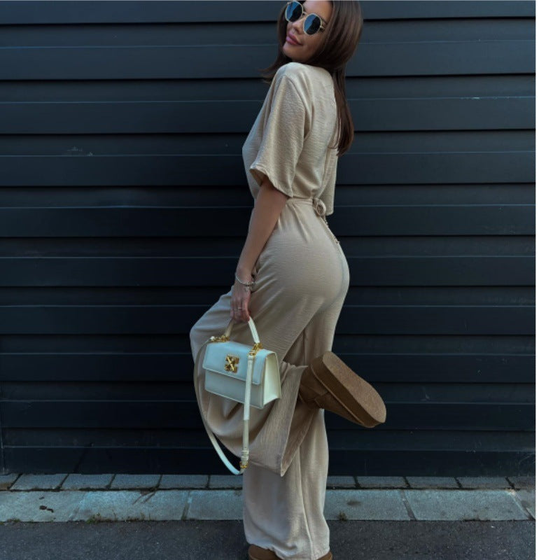 Velinora Deep V Tie-Waist Jumpsuit