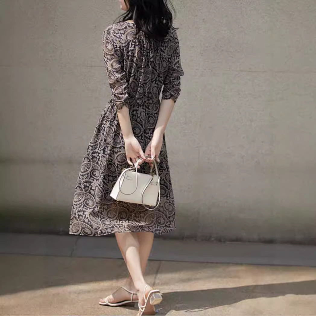 New Early Autumn Printed Silk Dress