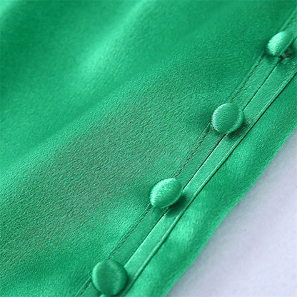 New Buttoned Silk-satin Textured Skirt Miniskirt