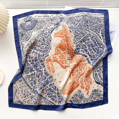 Simple  Wild Fashion Color Matching Color Simulation Silk Square Scarf