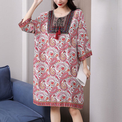 Cotton Silk Floral Dress Vintage Women's Clothing
