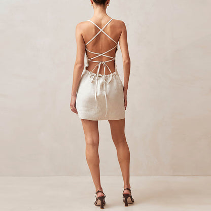 : Silken Ember Lace-Up Dress