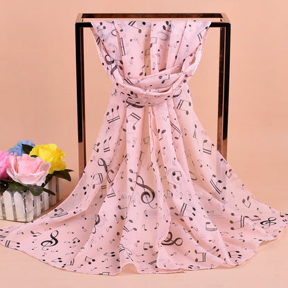 Women's Fashion Casual Note Print Chiffon Silk Scarf