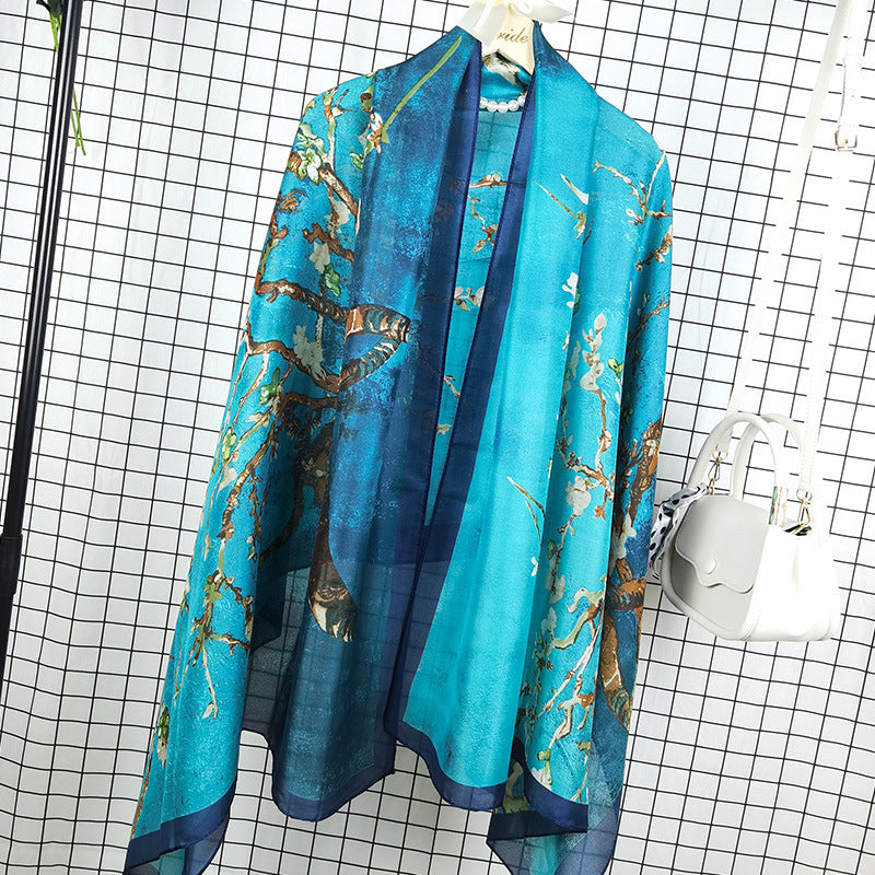 Outdoor All-match Printed Silk Scarf Women's Thin Silk Sunscreen And Breathable