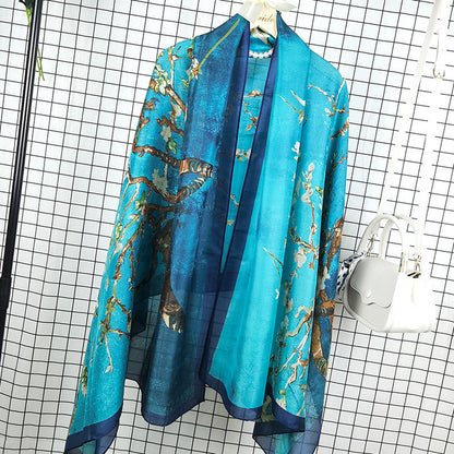 Outdoor All-match Printed Silk Scarf Women's Thin Silk Sunscreen And Breathable