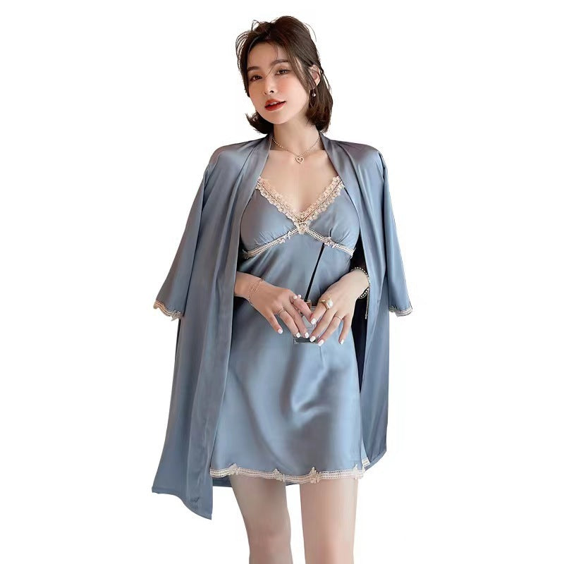 Pajamas Women's Ice Silk Backless Lace Two-piece Sling