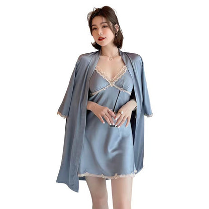 Pajamas Women's Ice Silk Backless Lace Two-piece Sling