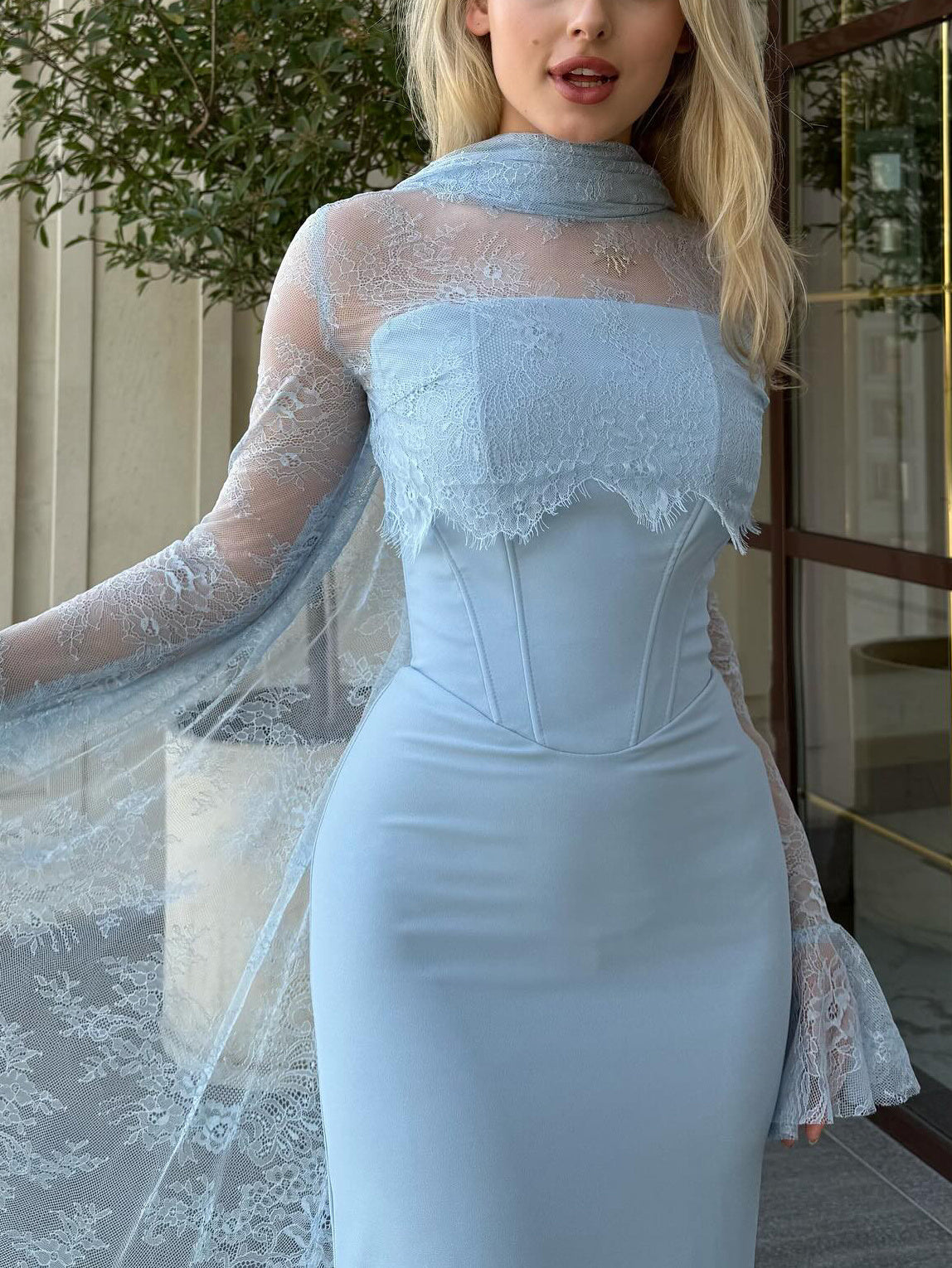 Azure Rose Lace Corset Gown