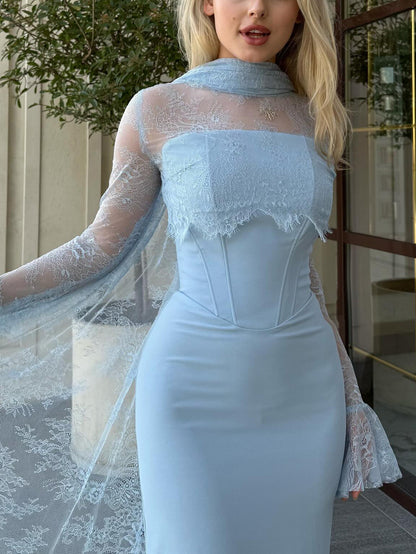 Azure Rose Lace Corset Gown