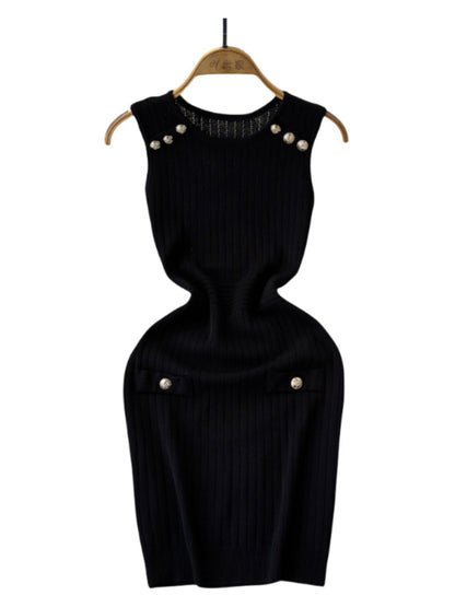 Elegant Inner Match Sleeveless Ice Silk Knitted Dress