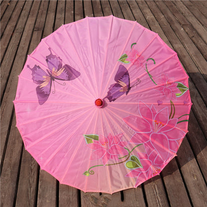 Chinese Style Silk Print Antique Umbrella