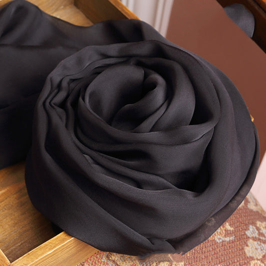 Pure Black Long Silk Scarf