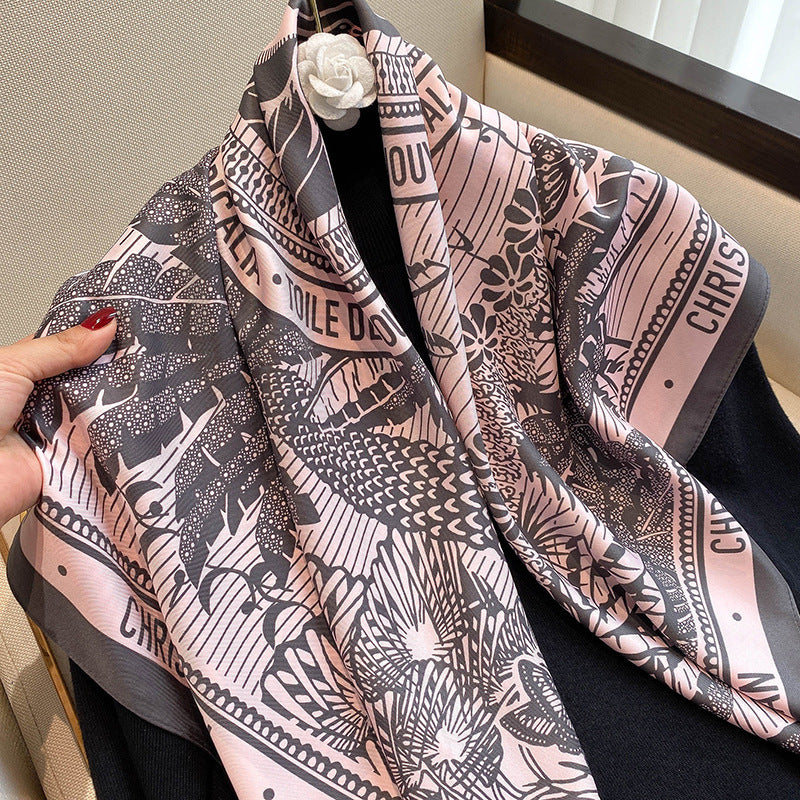 Decorative Lengthened Women's Geometric Pattern Plain Printed Silk Scarf
