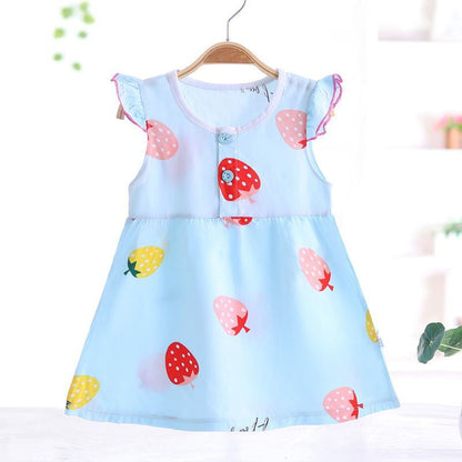 Girls Fashion Print Thin Cotton Silk Dress