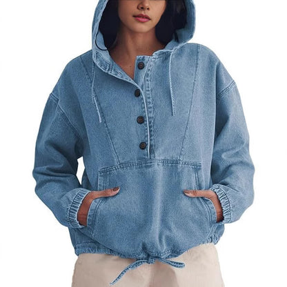 DenimHaven Button Hoodie Pullover