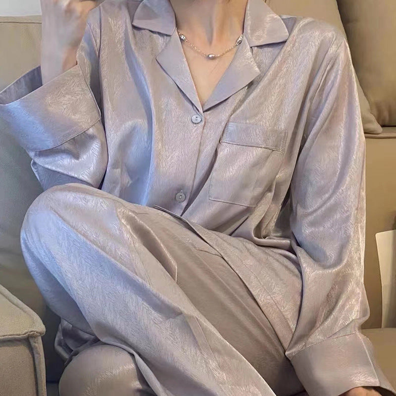 Ice Silk Pajamas Long Sleeve Simple Homewear Suit