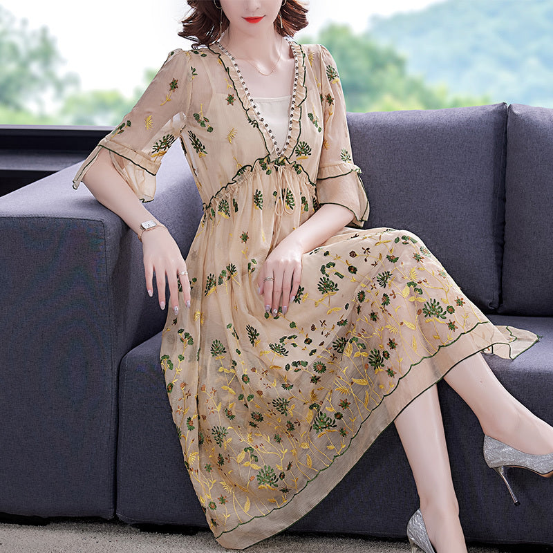 Middle-aged Mother Summer Silk Silk Dress