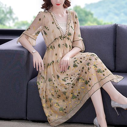 Middle-aged Mother Summer Silk Silk Dress