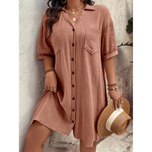 Coastal Ease Cotton Shirt Dress