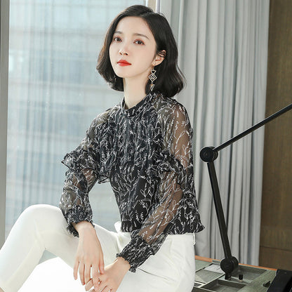 Silk Shirt Women's Long Sleeve Printed Top
