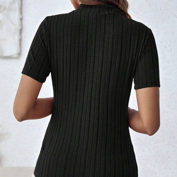 Evelune Ribbed High-Neck Tee