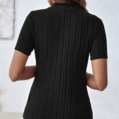 Evelune Ribbed High-Neck Tee