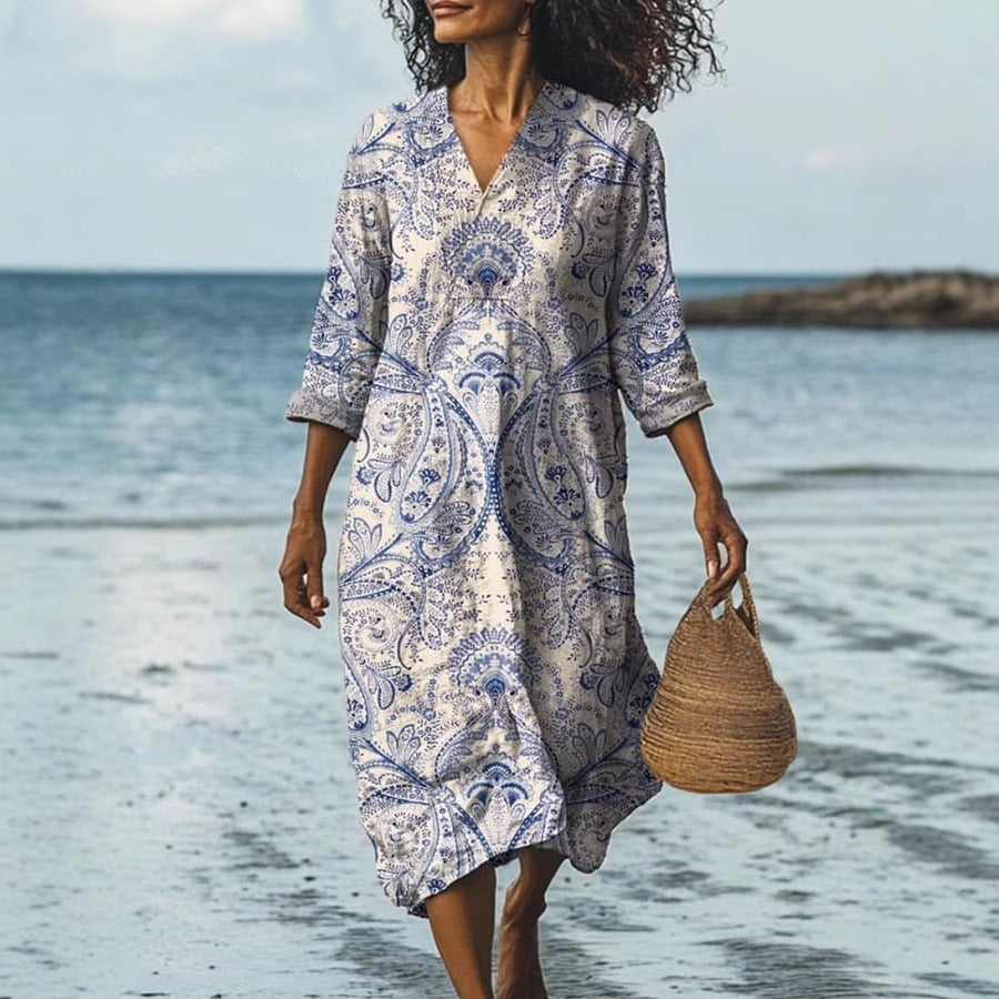 Coastal Mirage V-Neck Dress