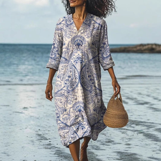 Coastal Mirage V-Neck Dress