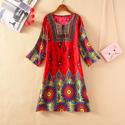 Cotton Silk Floral Dress Vintage Women's Clothing